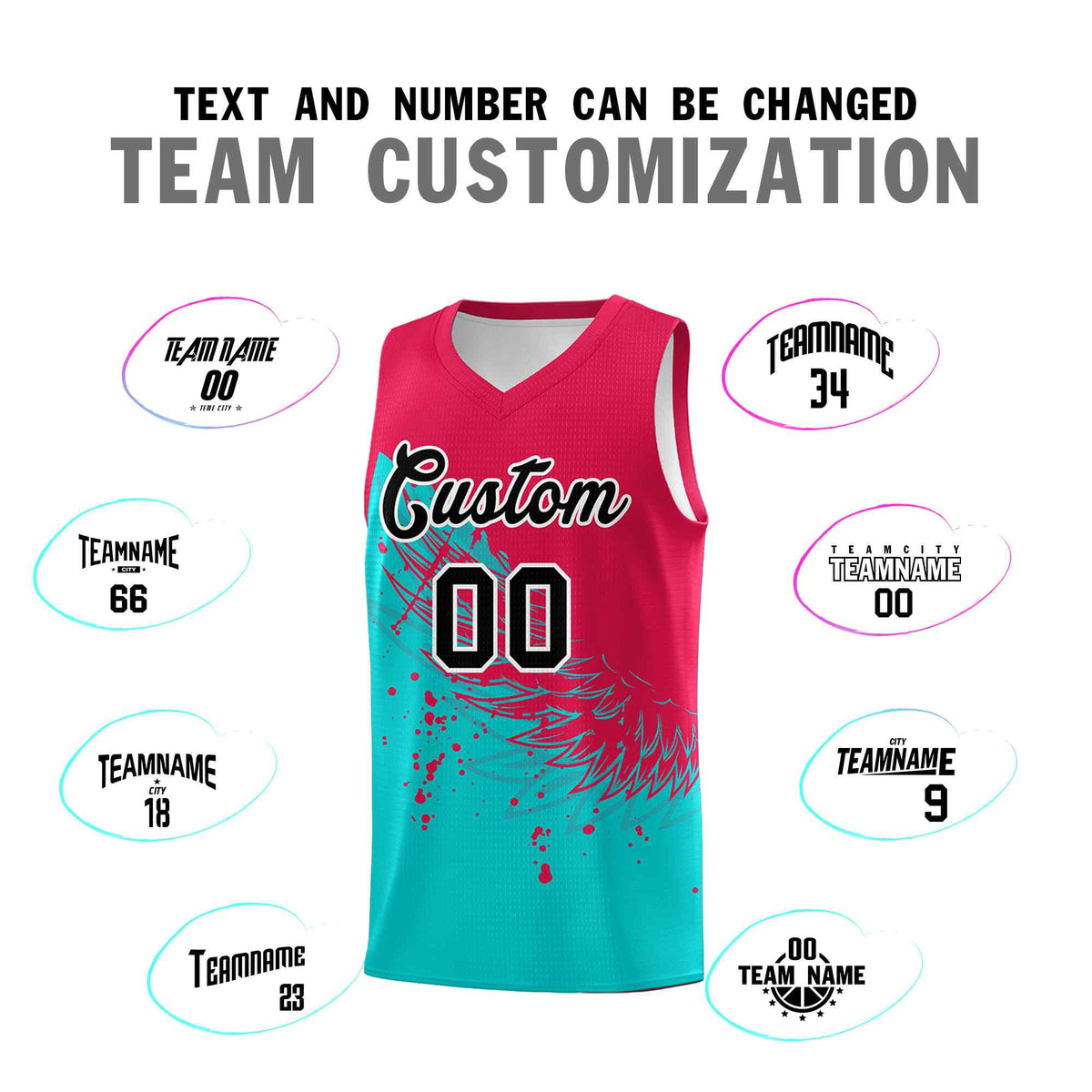 Custom Aqua Red Wing Pattern Sports Uniform Basketball Jersey