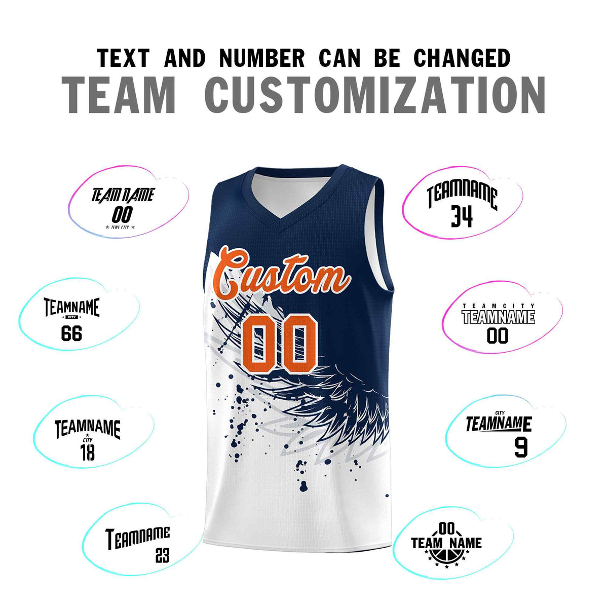 Custom White Navy Wing Pattern Sports Uniform Basketball Jersey