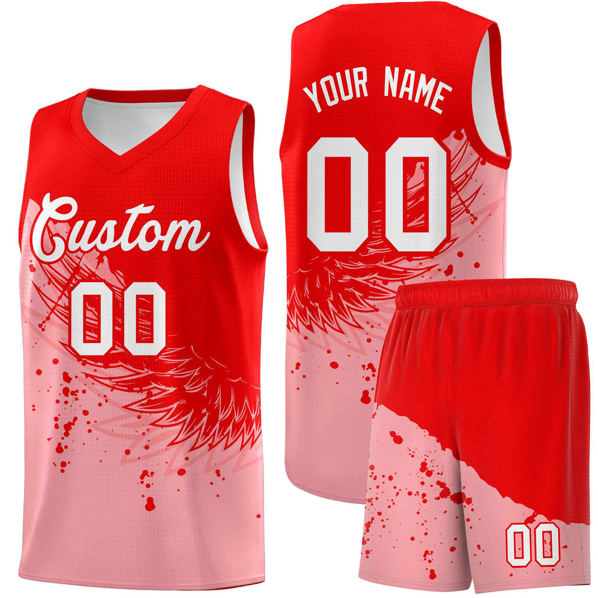 Custom Light Pink Light Red Wing Pattern Sports Uniform Basketball Jersey