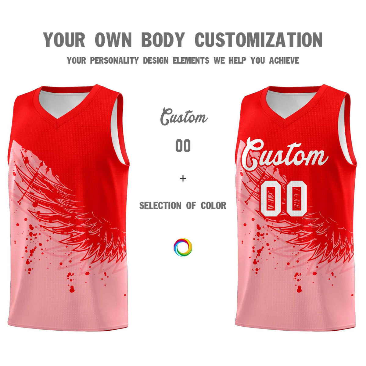 Custom Light Pink Light Red Wing Pattern Sports Uniform Basketball Jersey