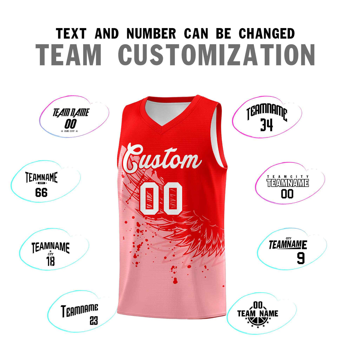 Custom Light Pink Light Red Wing Pattern Sports Uniform Basketball Jersey