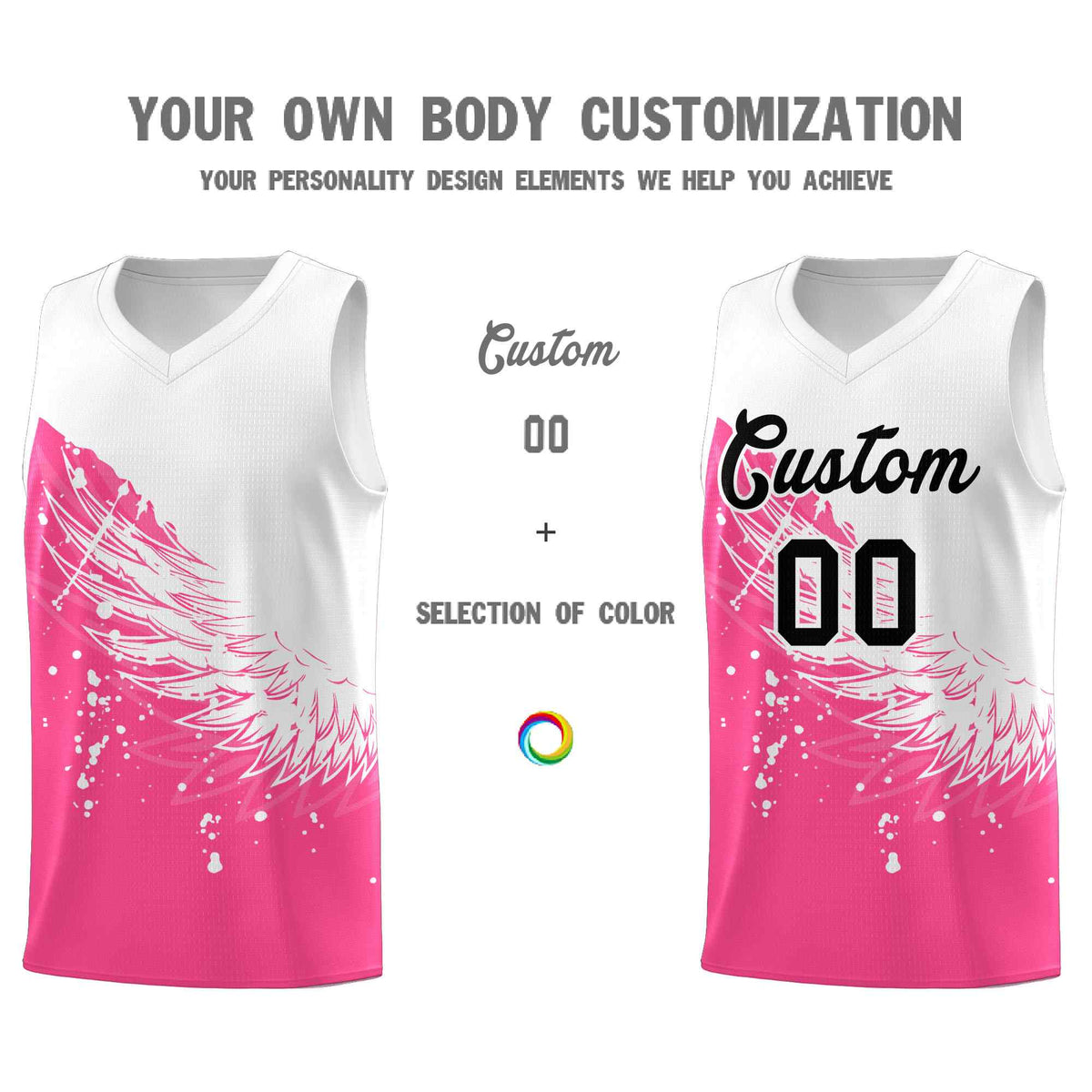 Custom Pink White Wing Pattern Sports Uniform Basketball Jersey