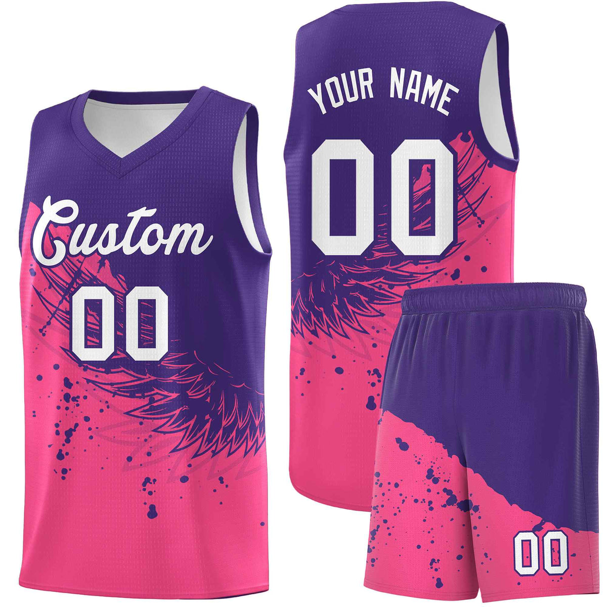 Custom Pink Purple Wing Pattern Sports Uniform Basketball Jersey