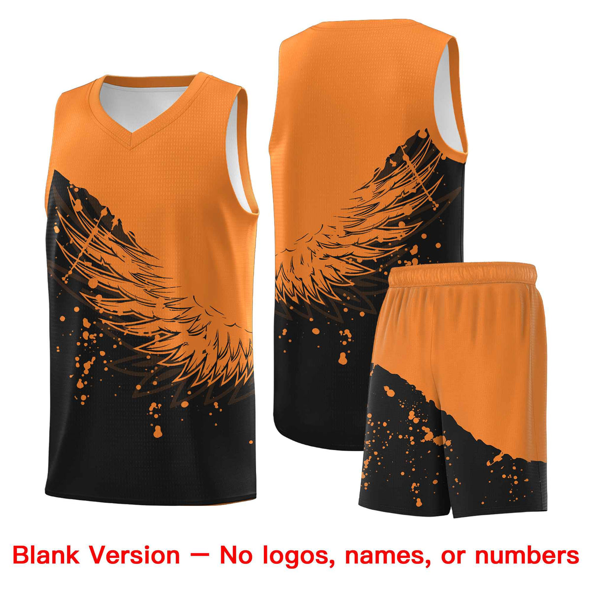 Custom Black Gold Orange Wing Pattern Sports Uniform Basketball Jersey