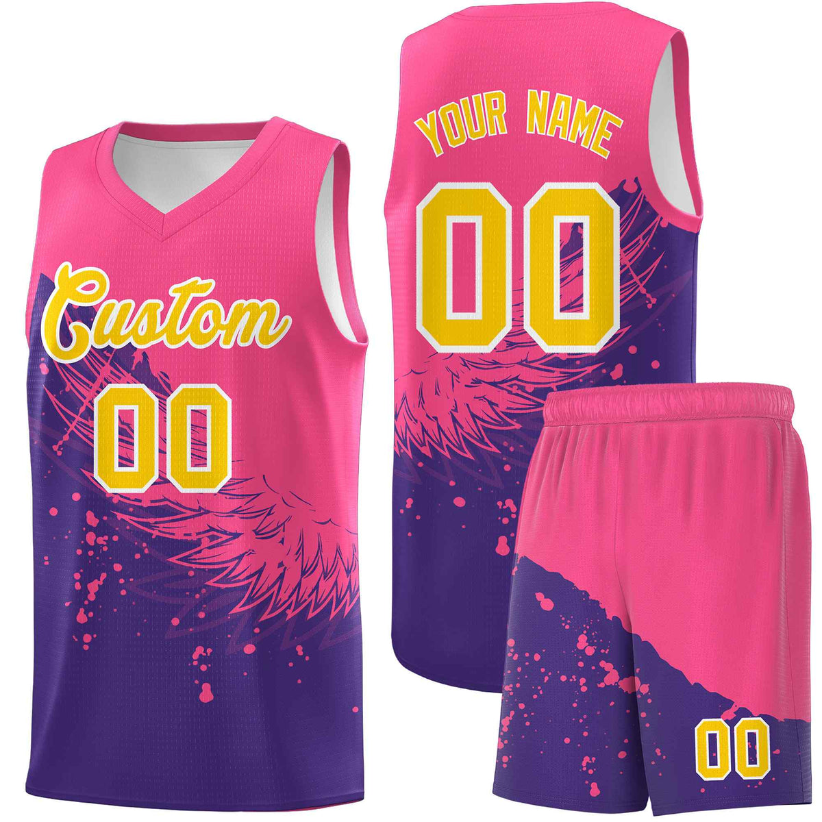 Custom Purple Pink Wing Pattern Sports Uniform Basketball Jersey