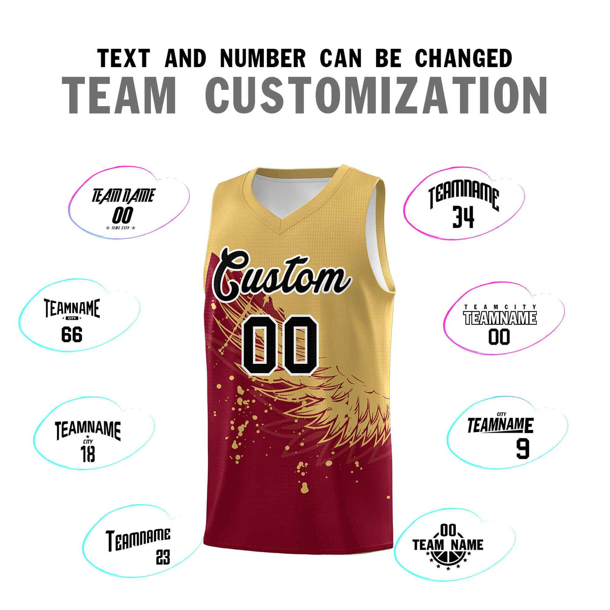 Custom Crimson Old Gold Wing Pattern Sports Uniform Basketball Jersey