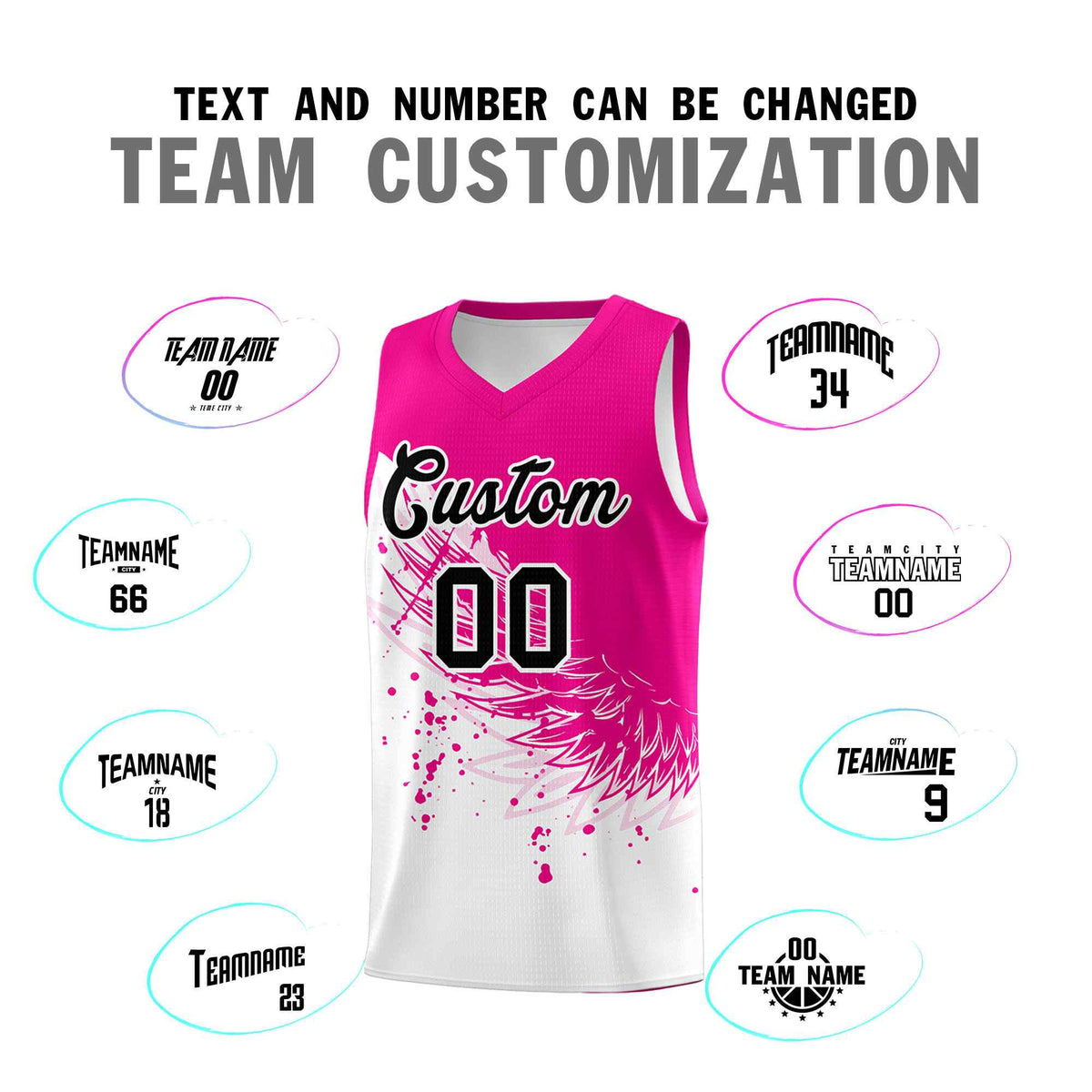 Custom White Pink Wing Pattern Sports Uniform Basketball Jersey
