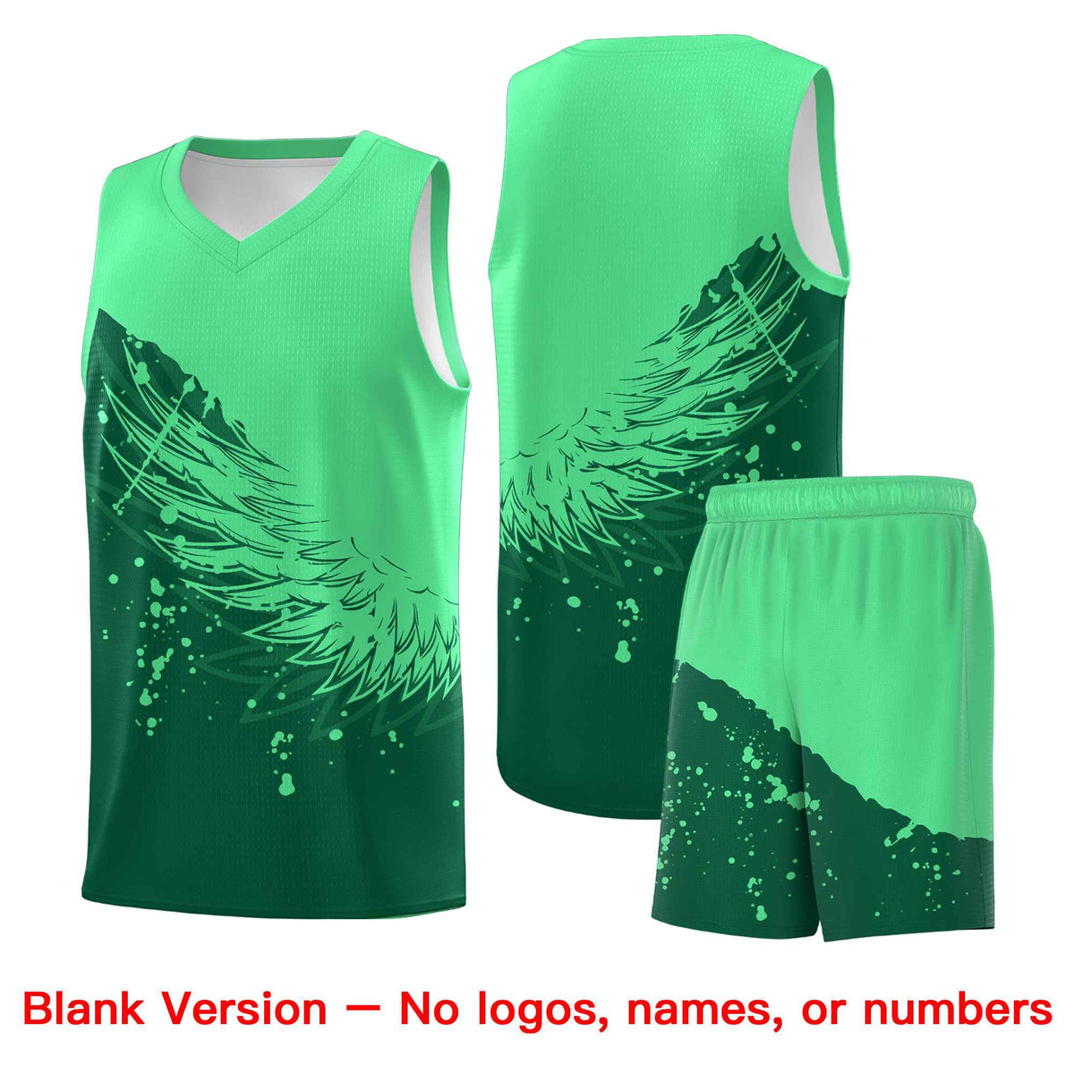 Custom Kelly Green Green Wing Pattern Sports Uniform Basketball Jersey
