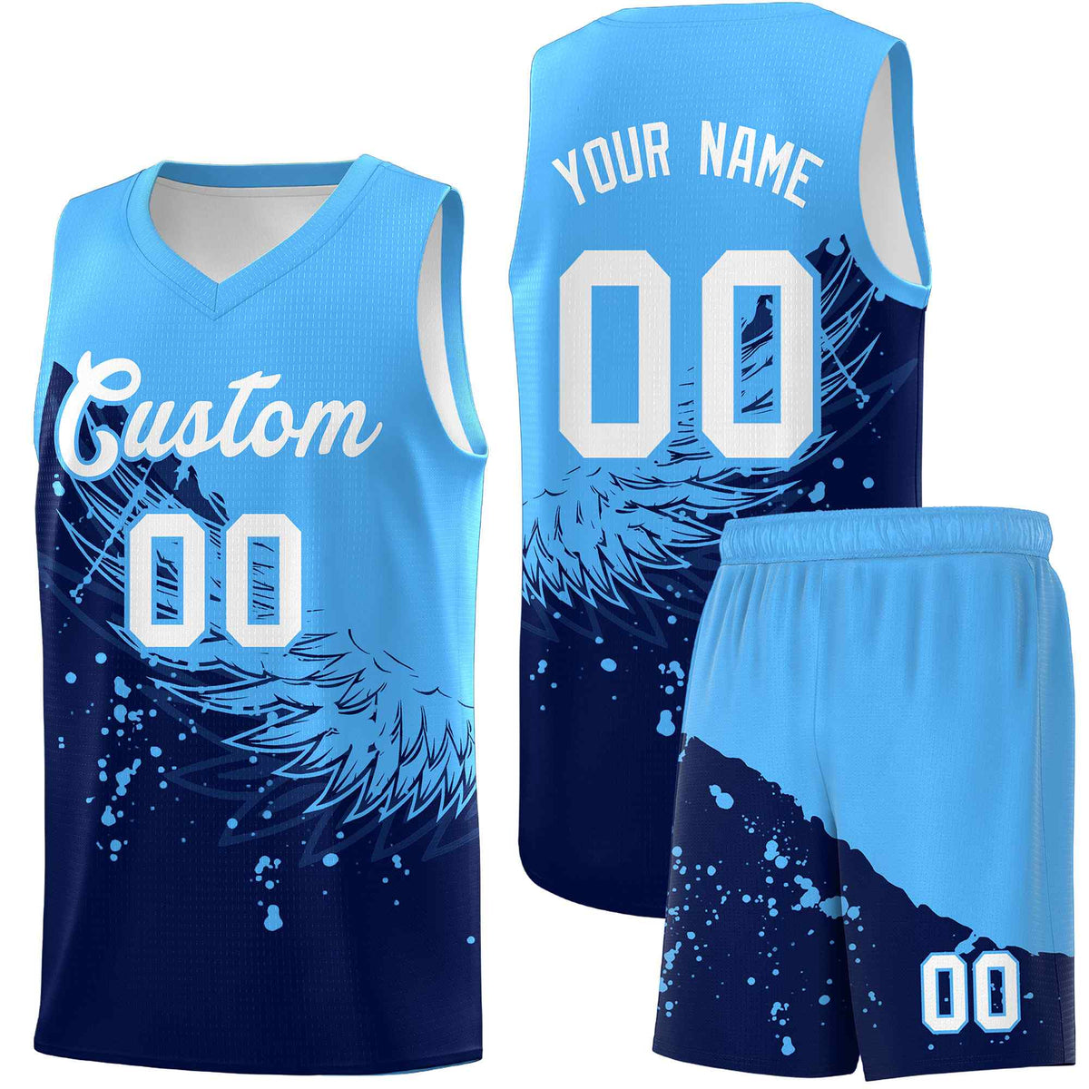 Custom Navy Powder Blue Wing Pattern Sports Uniform Basketball Jersey