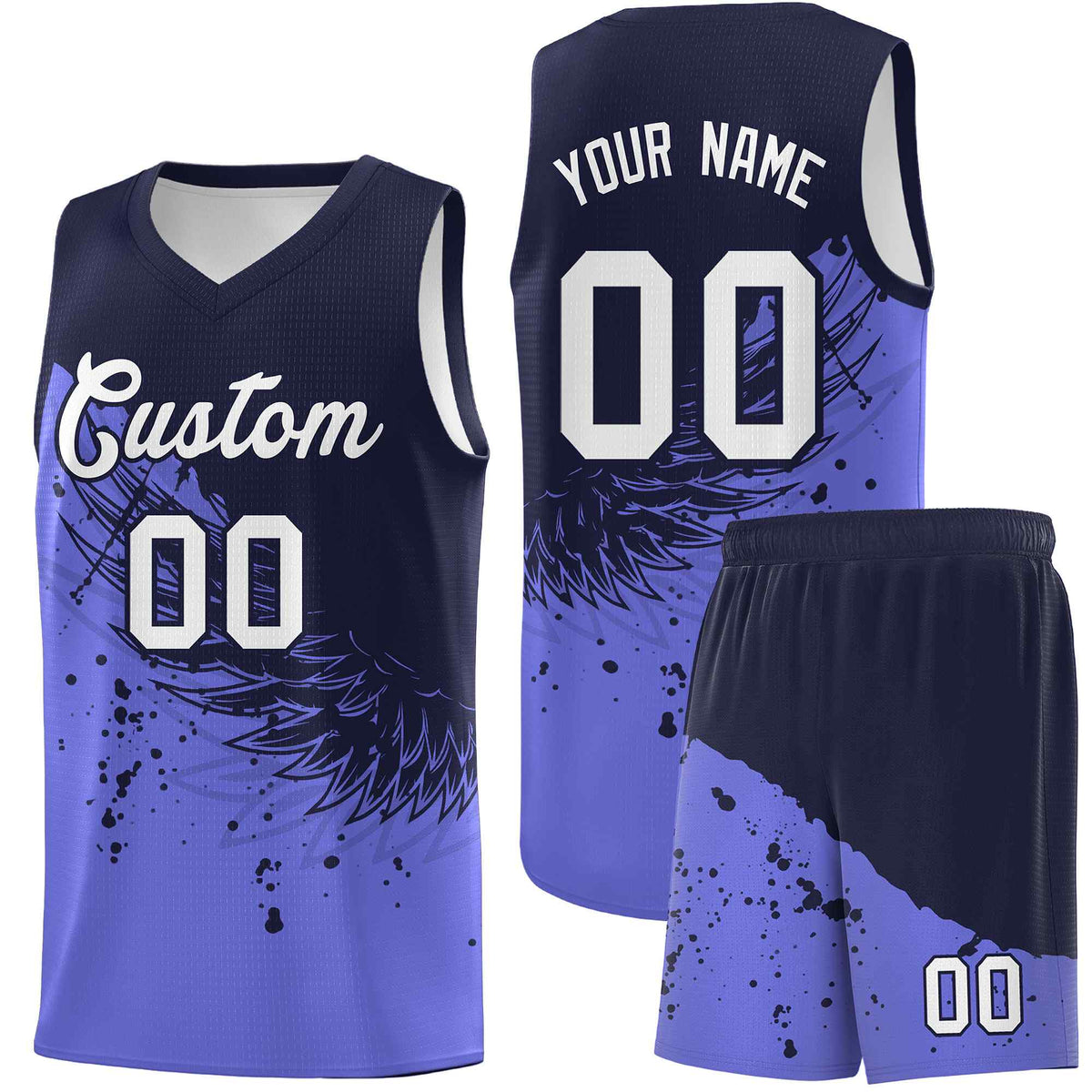 Custom Purple Navy Wing Pattern Sports Uniform Basketball Jersey