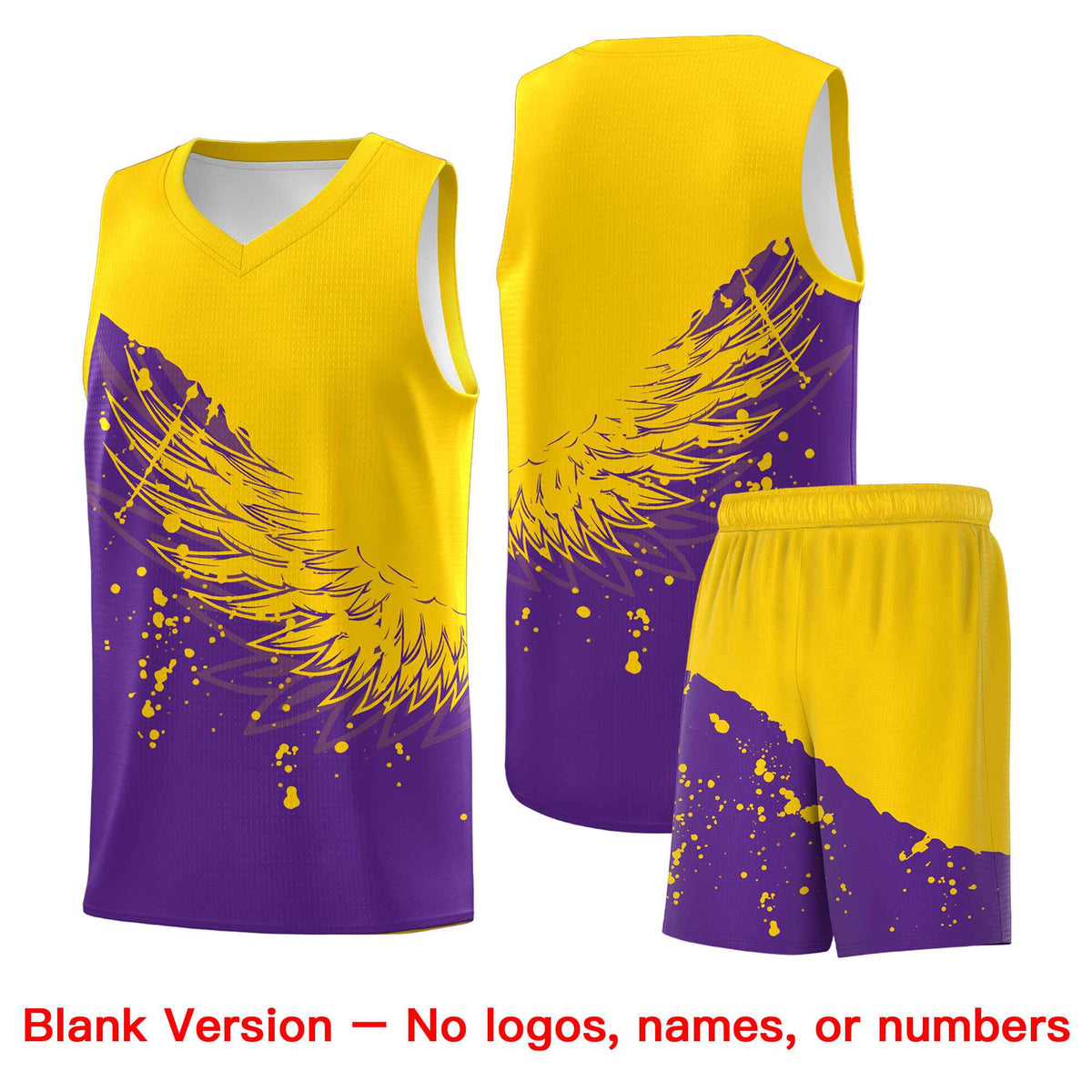 Custom Purple Gold Wing Pattern Sports Uniform Basketball Jersey