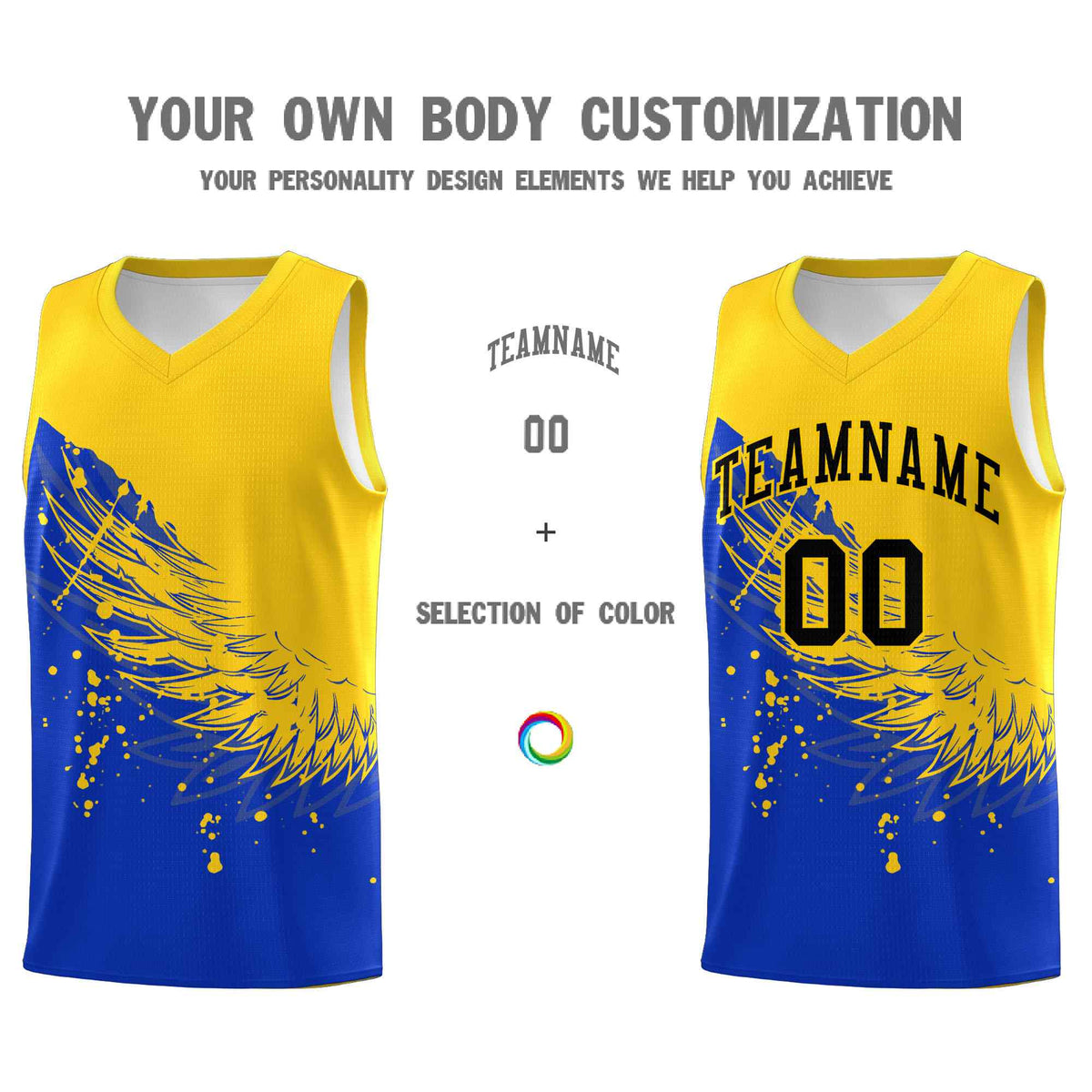 Custom Royal Gold Wing Pattern Sports Uniform Basketball Jersey
