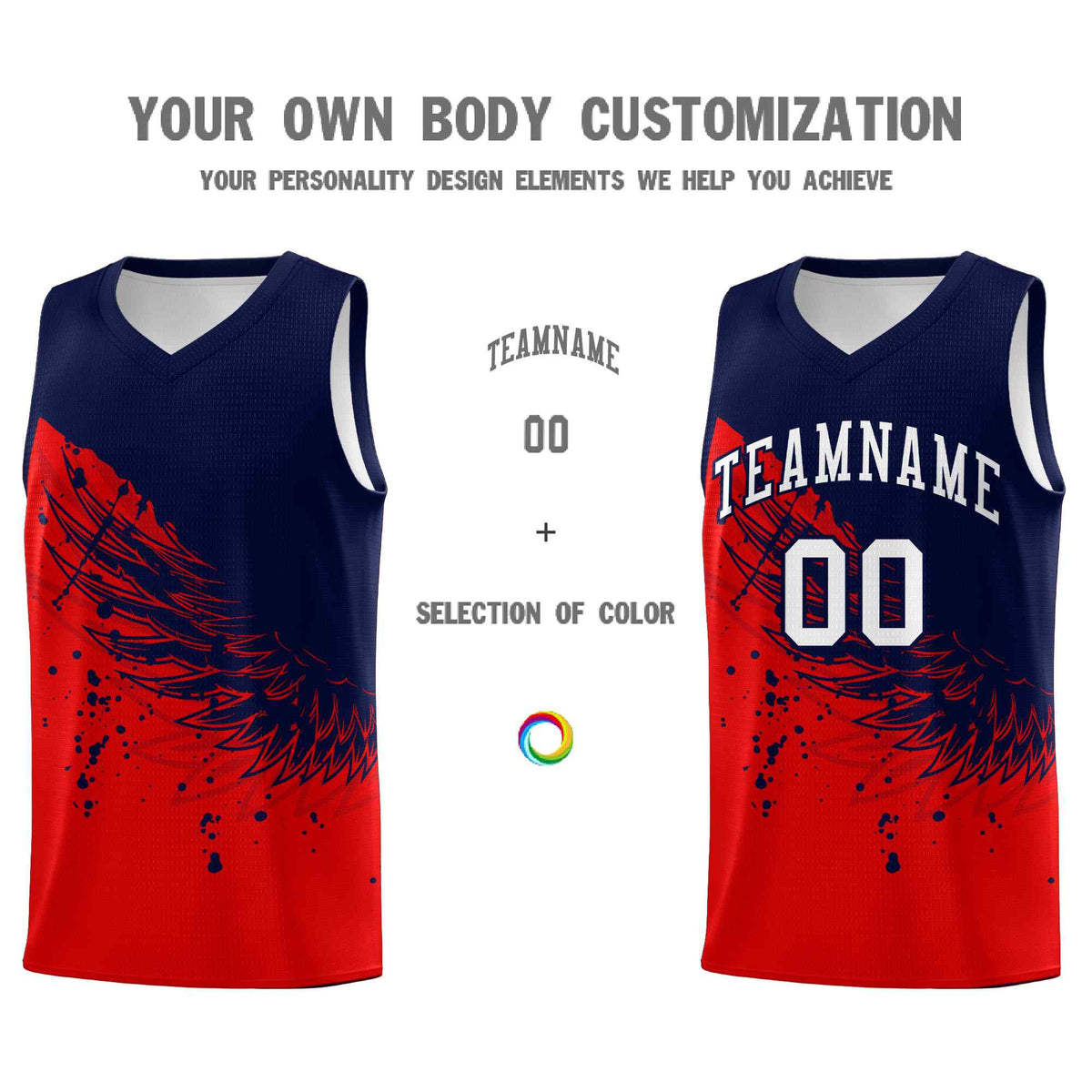 Custom Red Navy Wing Pattern Sports Uniform Basketball Jersey
