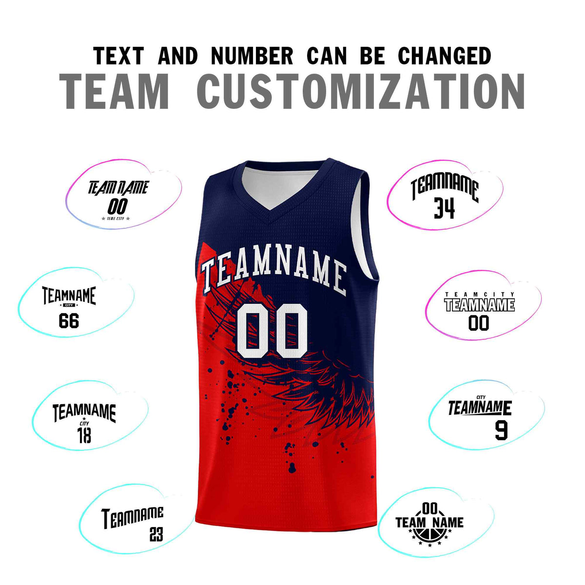 Custom Red Navy Wing Pattern Sports Uniform Basketball Jersey