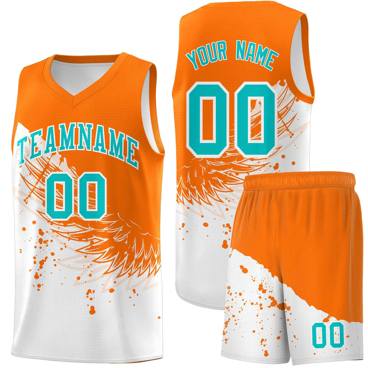 Custom White Orange Wing Pattern Sports Uniform Basketball Jersey