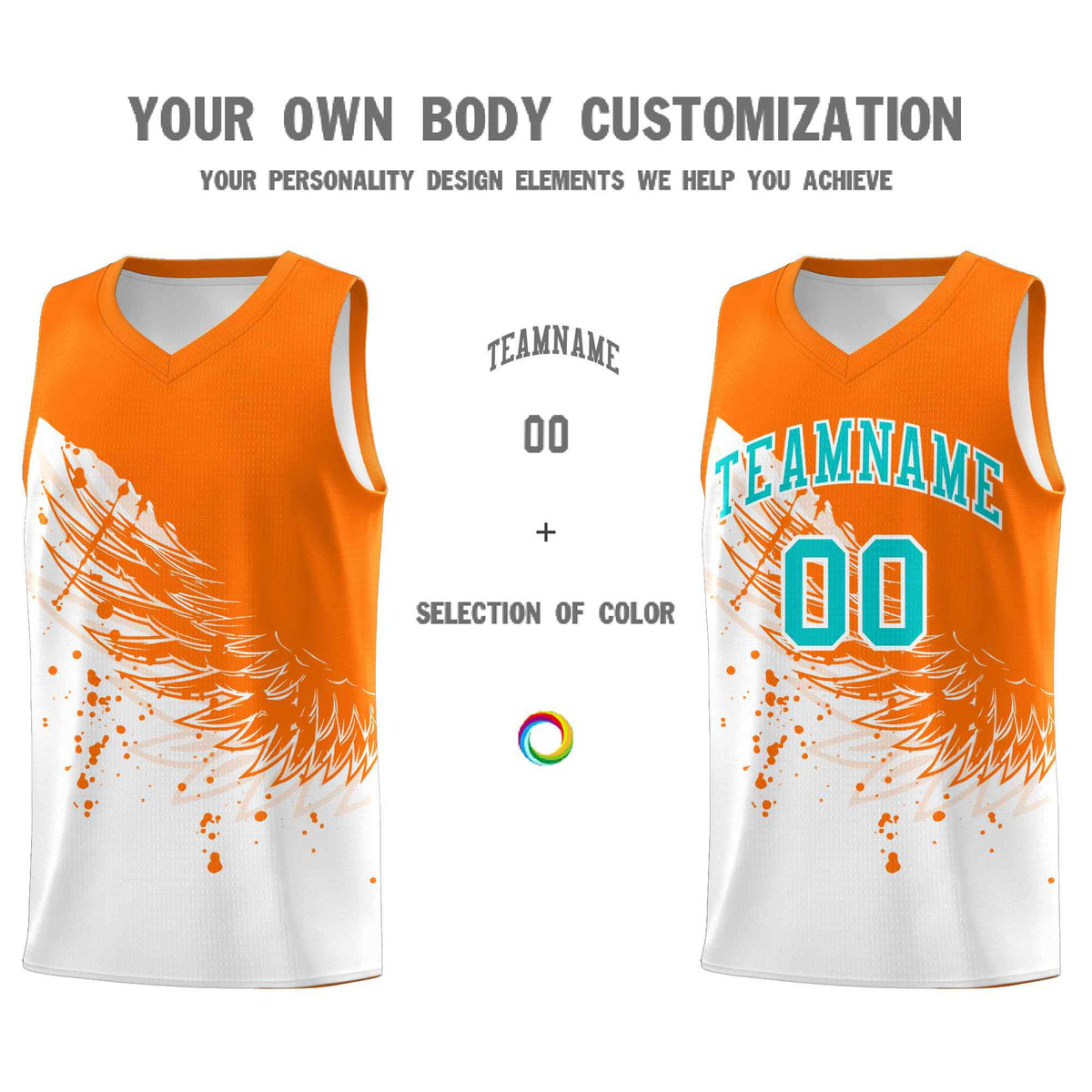 Custom White Orange Wing Pattern Sports Uniform Basketball Jersey