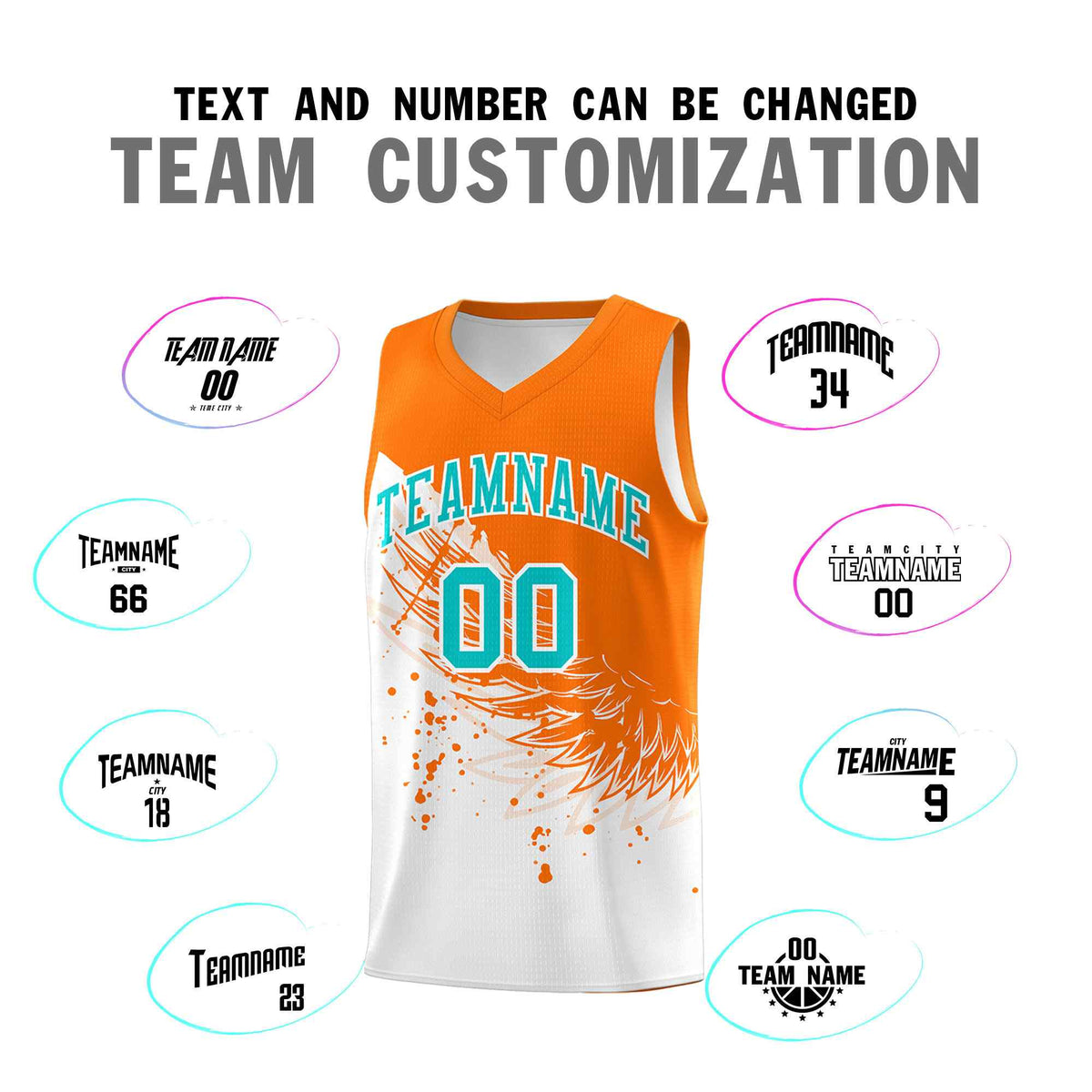 Custom White Orange Wing Pattern Sports Uniform Basketball Jersey
