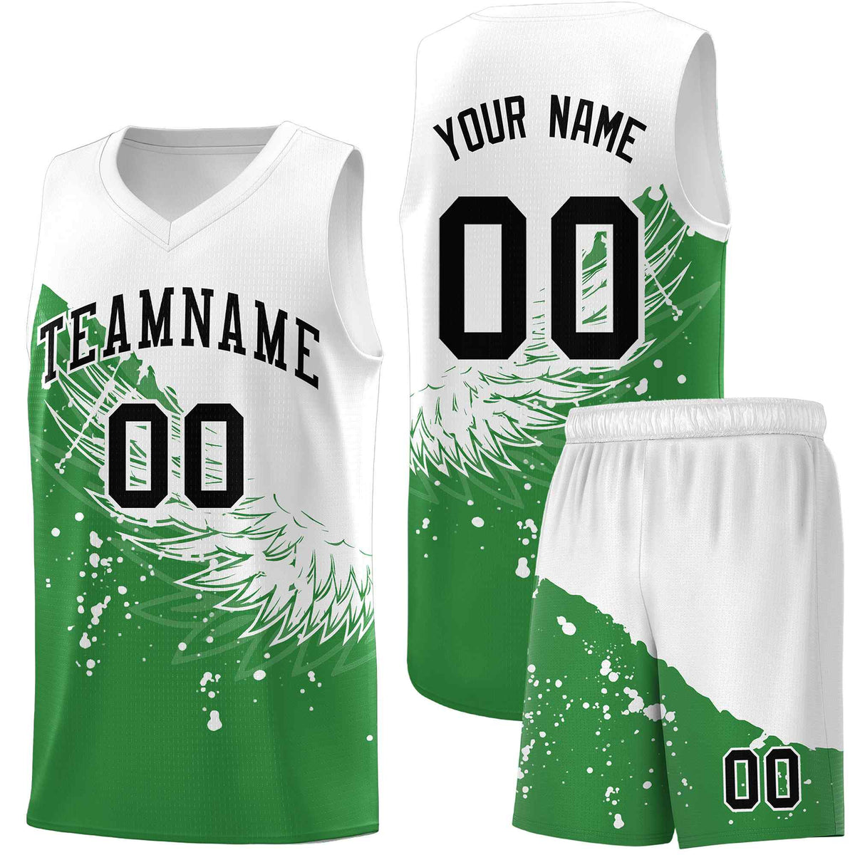 Custom Kelly Green White Wing Pattern Sports Uniform Basketball Jersey
