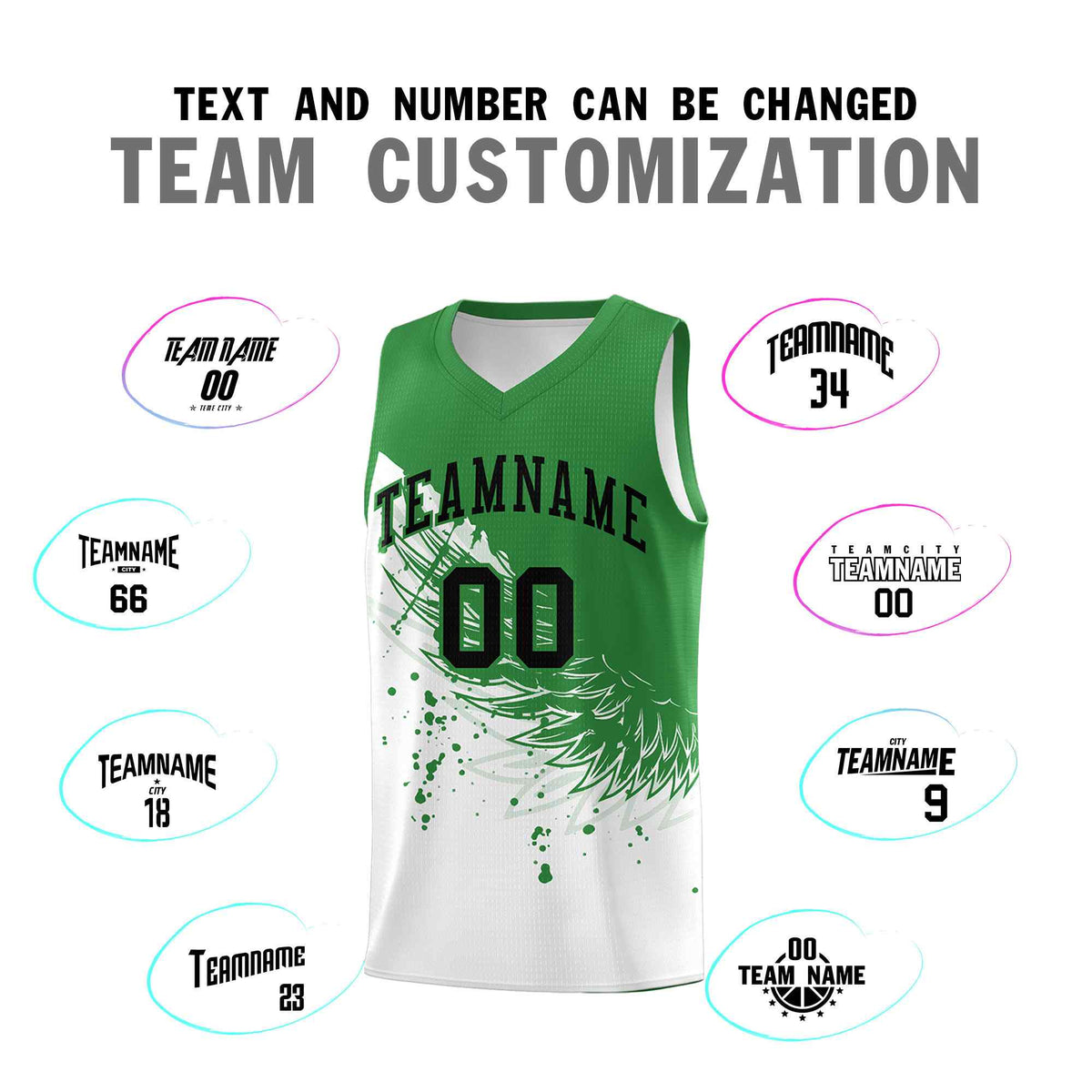 Custom White Kelly Green Wing Pattern Sports Uniform Basketball Jersey