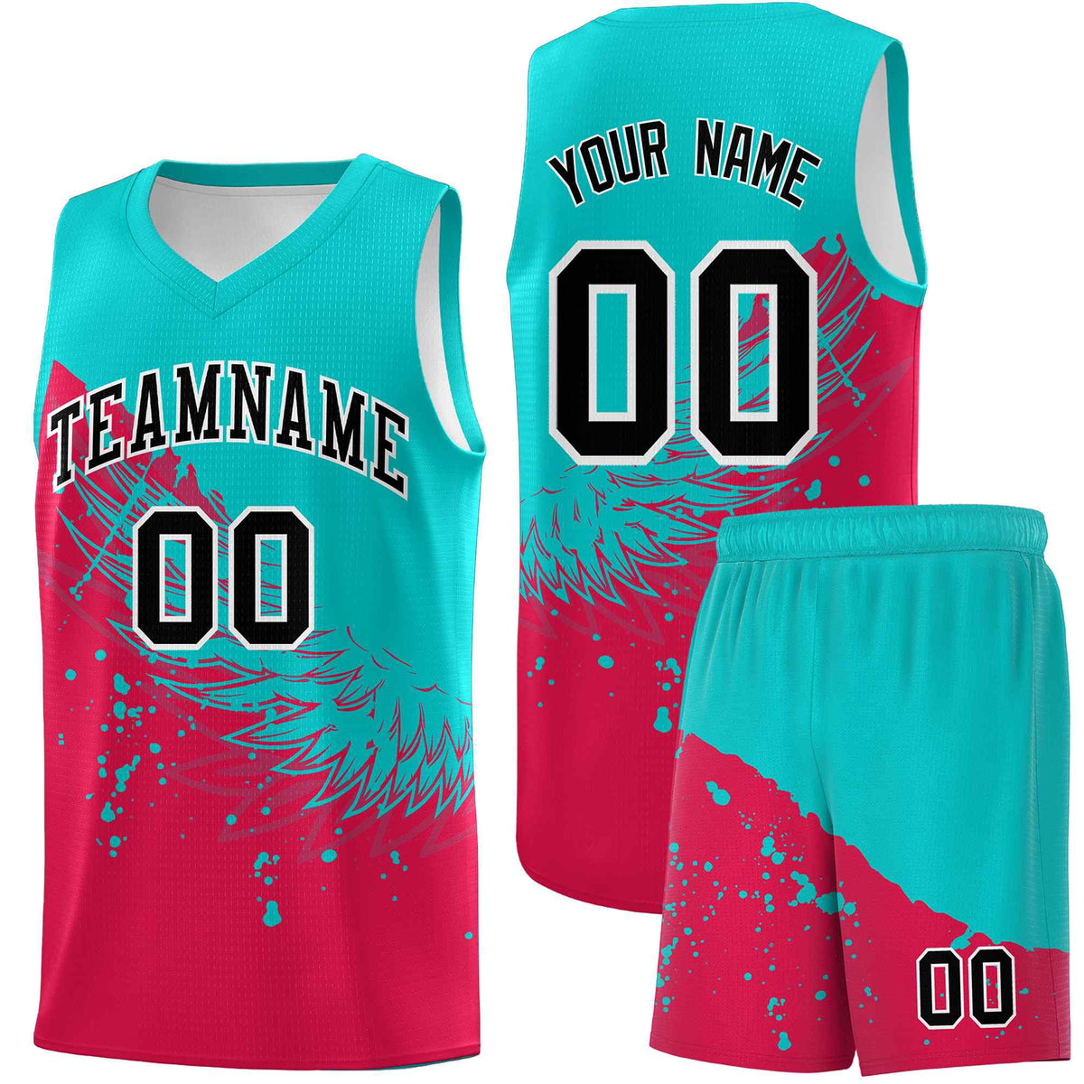 Custom Red Aqua Wing Pattern Sports Uniform Basketball Jersey