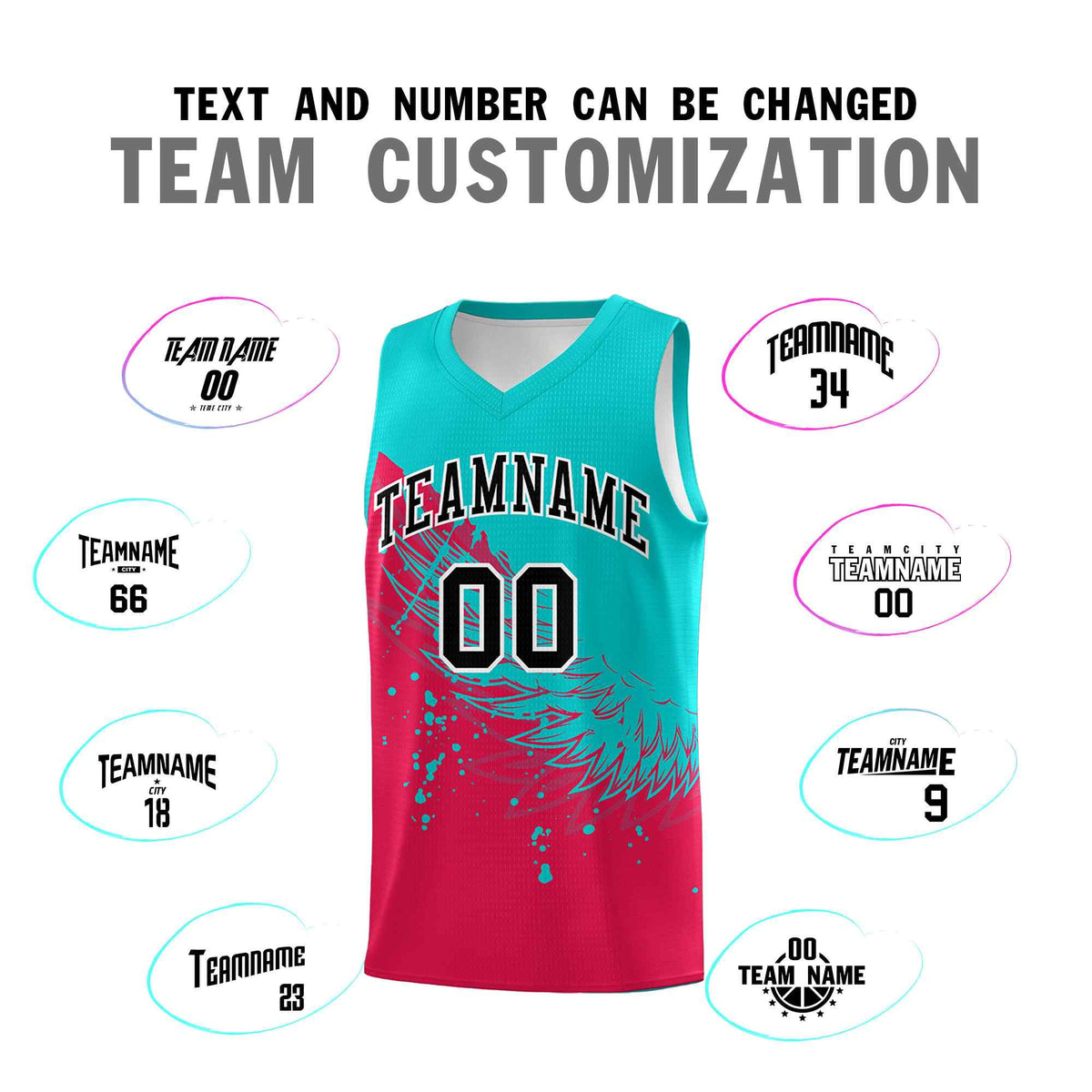 Custom Red Aqua Wing Pattern Sports Uniform Basketball Jersey
