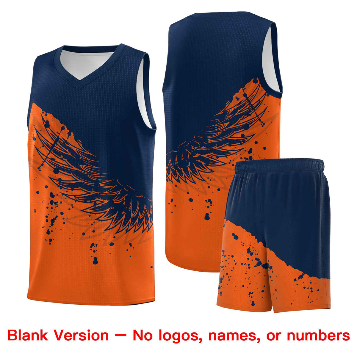 Custom Orange Navy Wing Pattern Sports Uniform Basketball Jersey