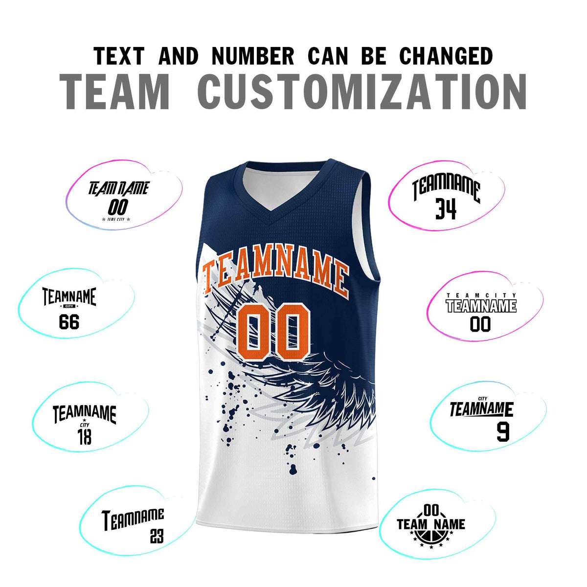 Custom White Navy Wing Pattern Sports Uniform Basketball Jersey