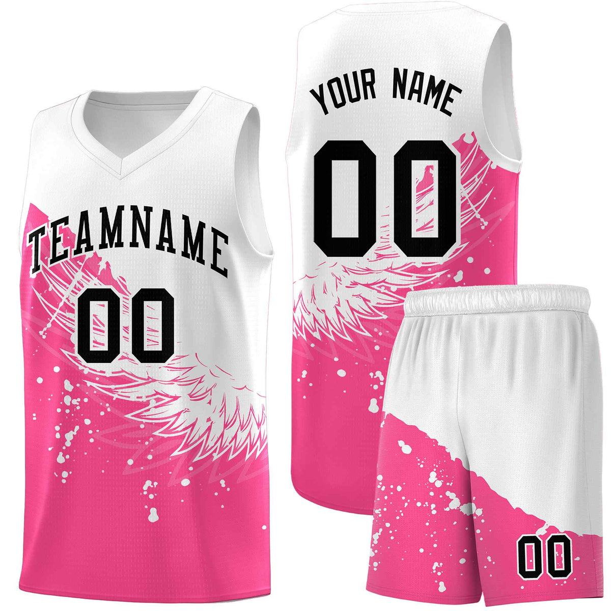 Custom Pink White Wing Pattern Sports Uniform Basketball Jersey