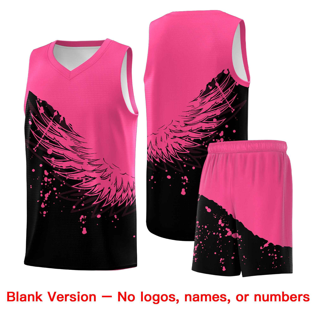 Custom Black Pink Wing Pattern Sports Uniform Basketball Jersey