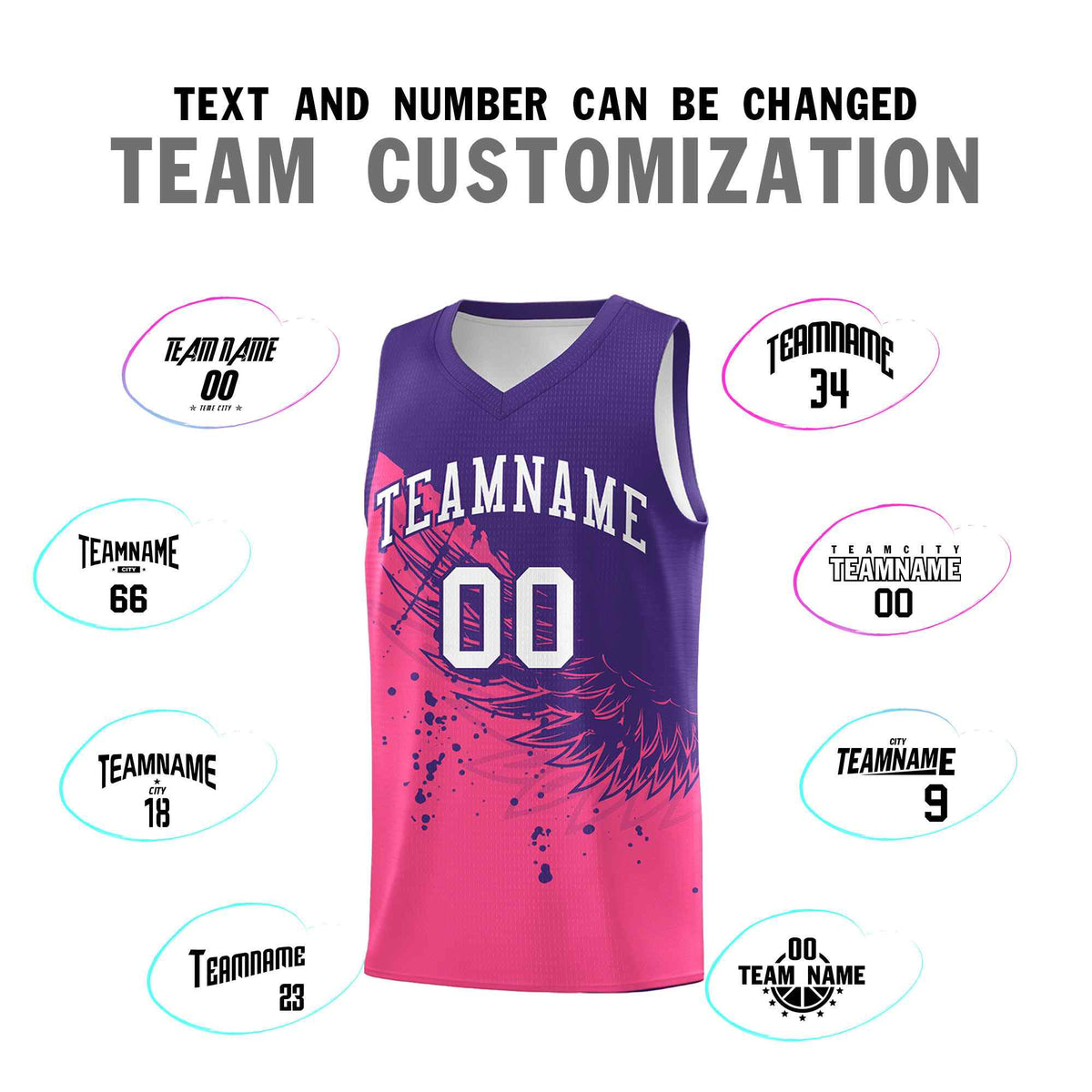 Custom Pink Purple Wing Pattern Sports Uniform Basketball Jersey