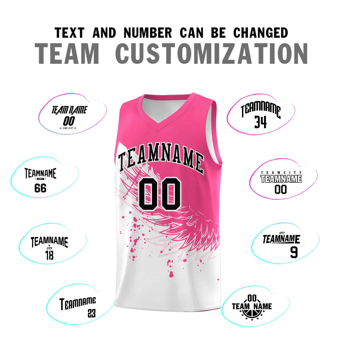 Custom White Pink Wing Pattern Sports Uniform Basketball Jersey