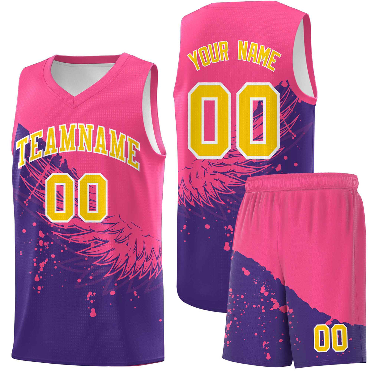 Custom Purple Pink Wing Pattern Sports Uniform Basketball Jersey