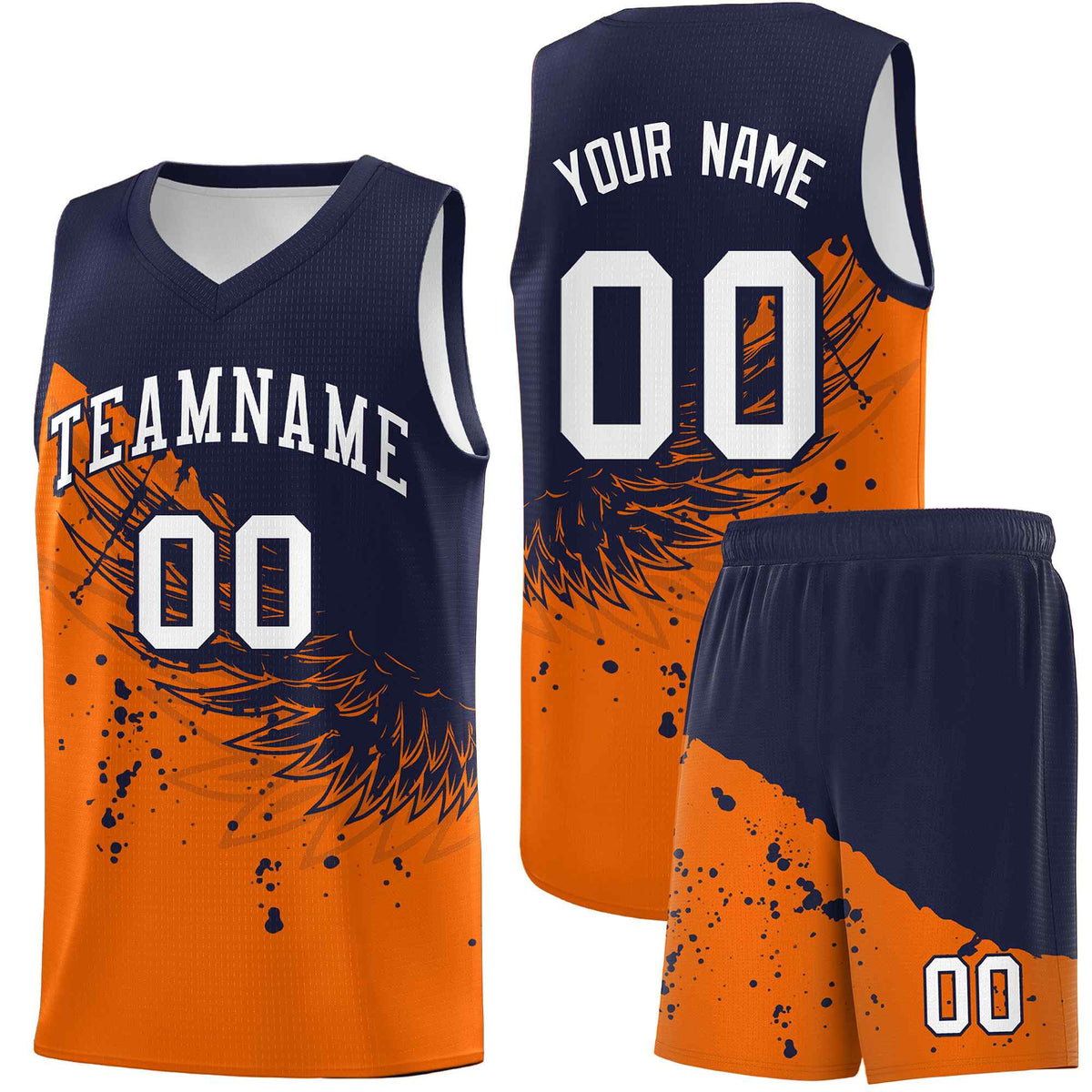 Custom Orange Navy Wing Pattern Sports Uniform Basketball Jersey