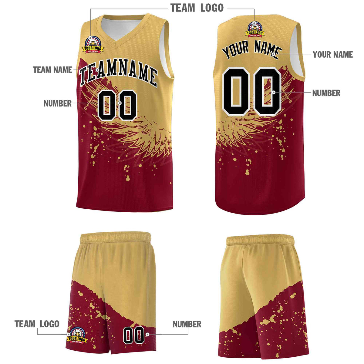 Custom Crimson Old Gold Wing Pattern Sports Uniform Basketball Jersey