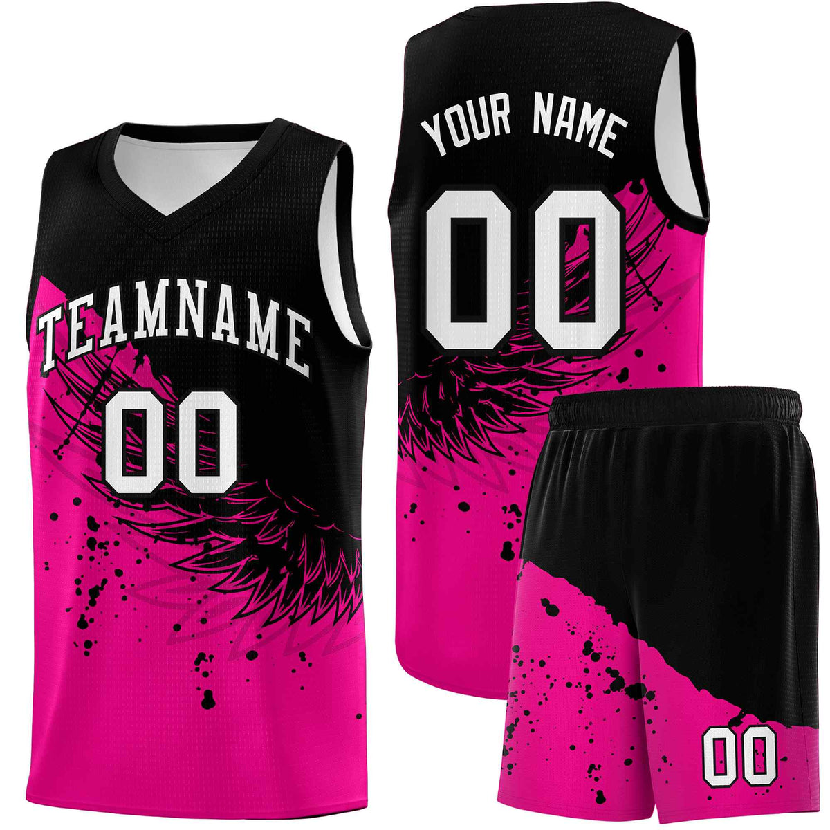 Custom Pink Black Wing Pattern Sports Uniform Basketball Jersey