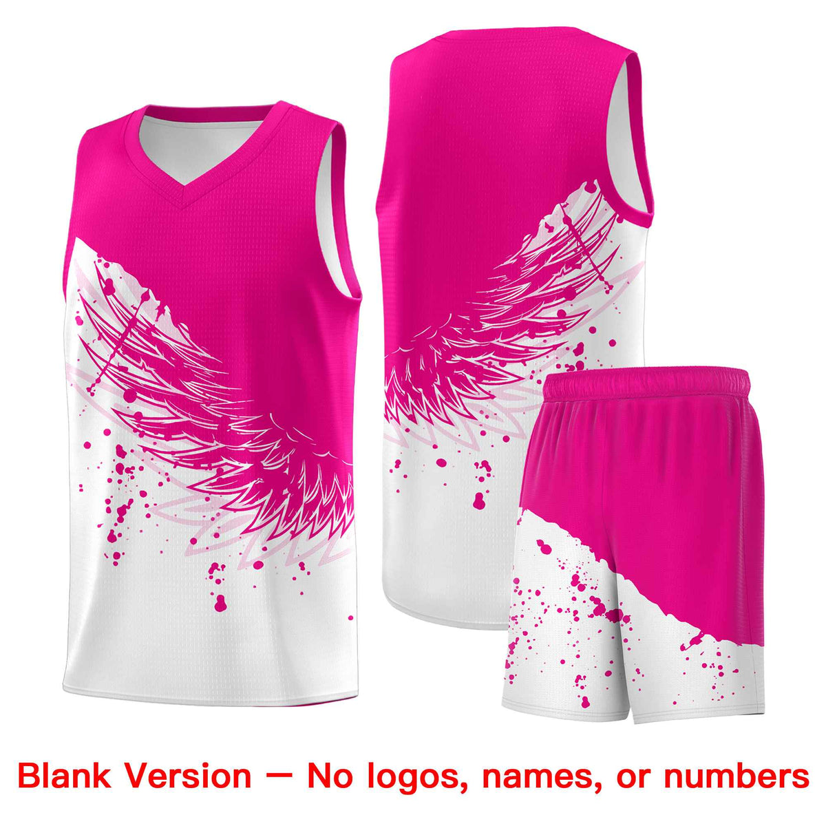 Custom White Pink Wing Pattern Sports Uniform Basketball Jersey