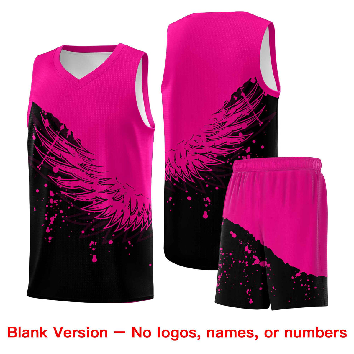 Custom Black Pink Wing Pattern Sports Uniform Basketball Jersey