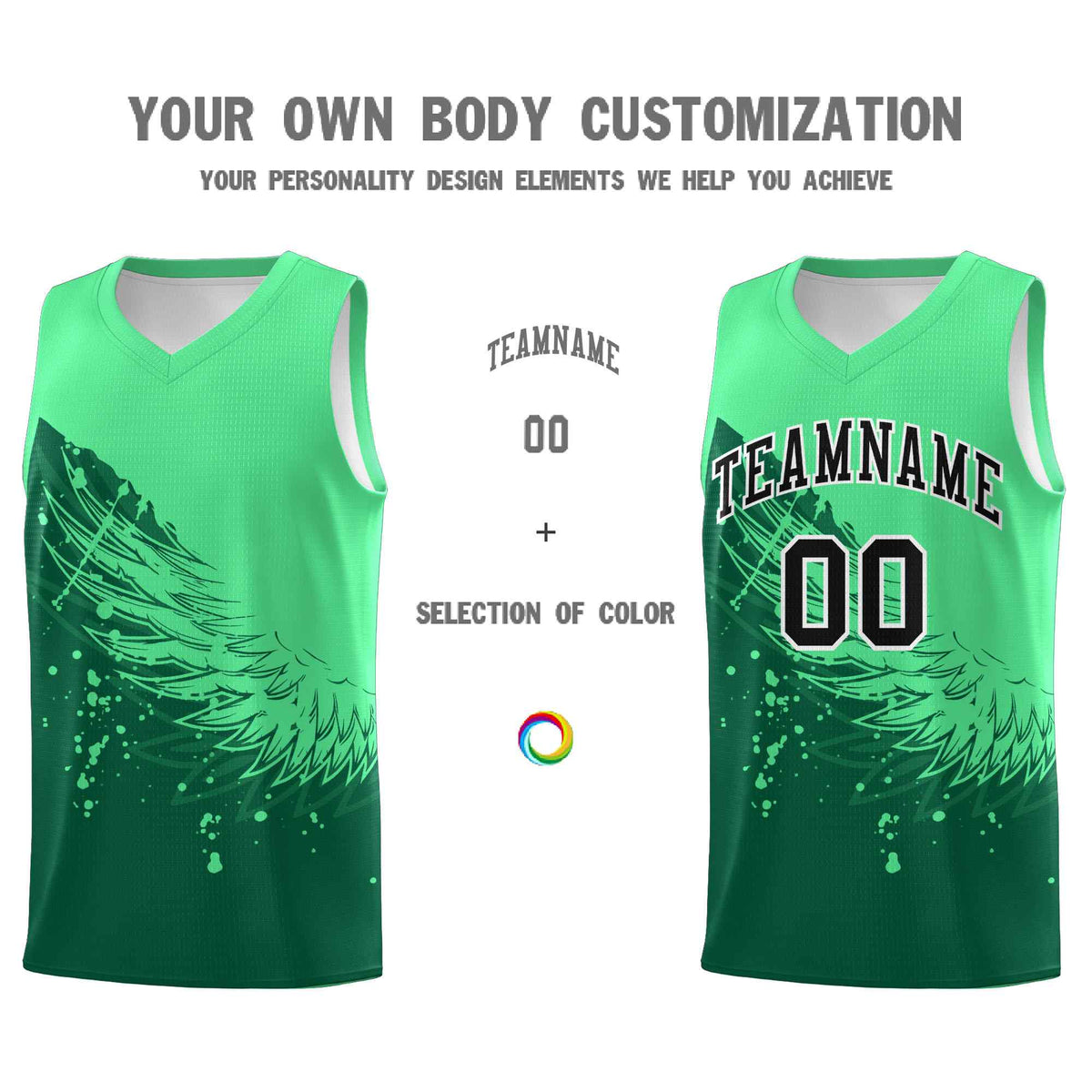 Custom Kelly Green Green Wing Pattern Sports Uniform Basketball Jersey