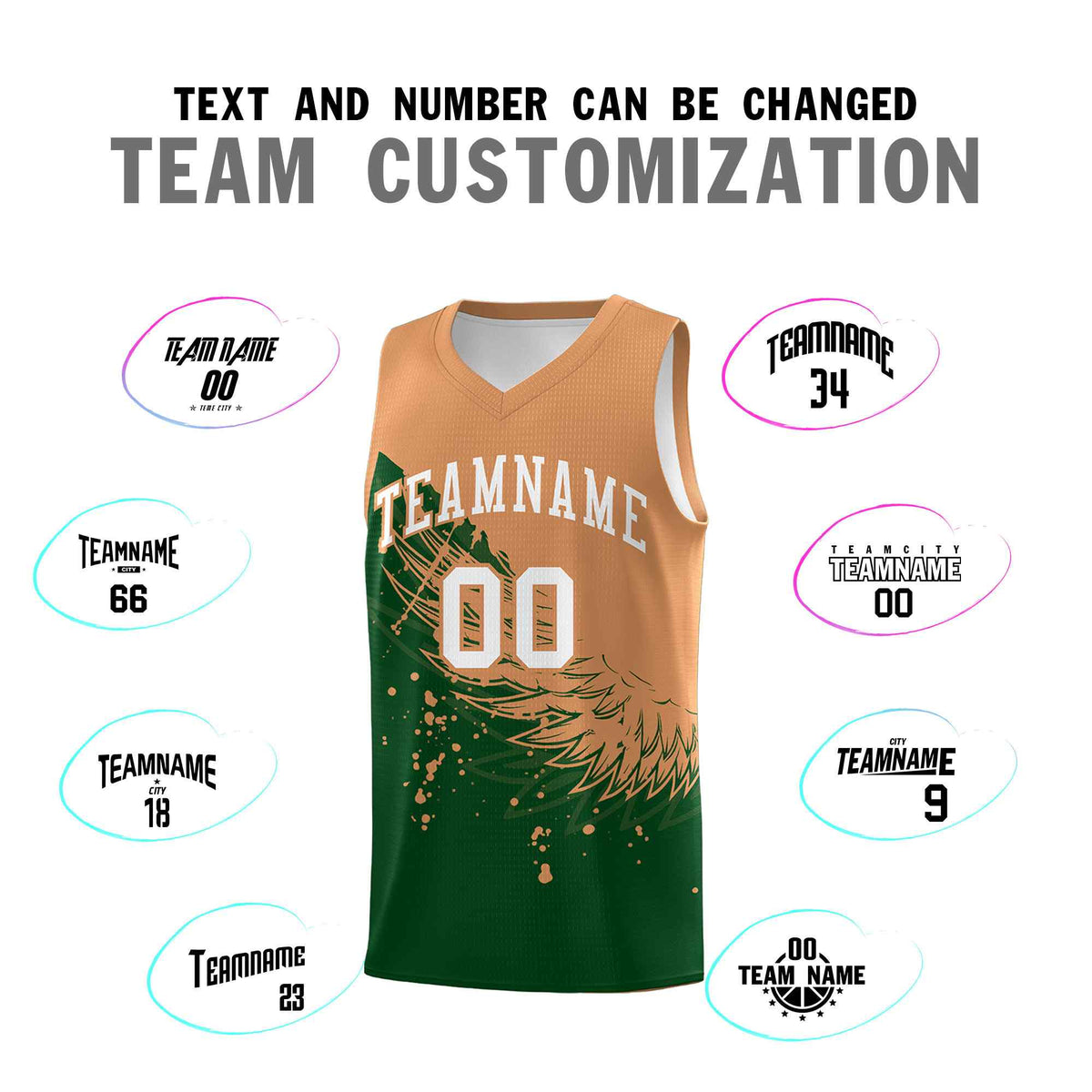 Custom Green Buckskin Brown Wing Pattern Sports Uniform Basketball Jersey