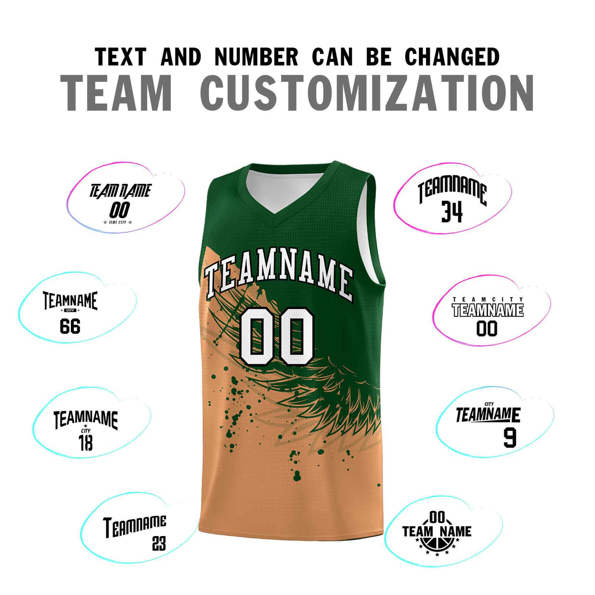 Custom Buckskin Brown Green Wing Pattern Sports Uniform Basketball Jersey