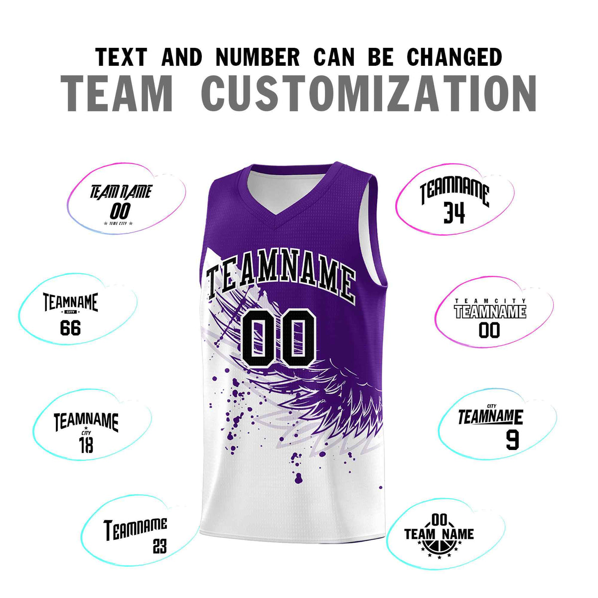 Custom White Purple Wing Pattern Sports Uniform Basketball Jersey