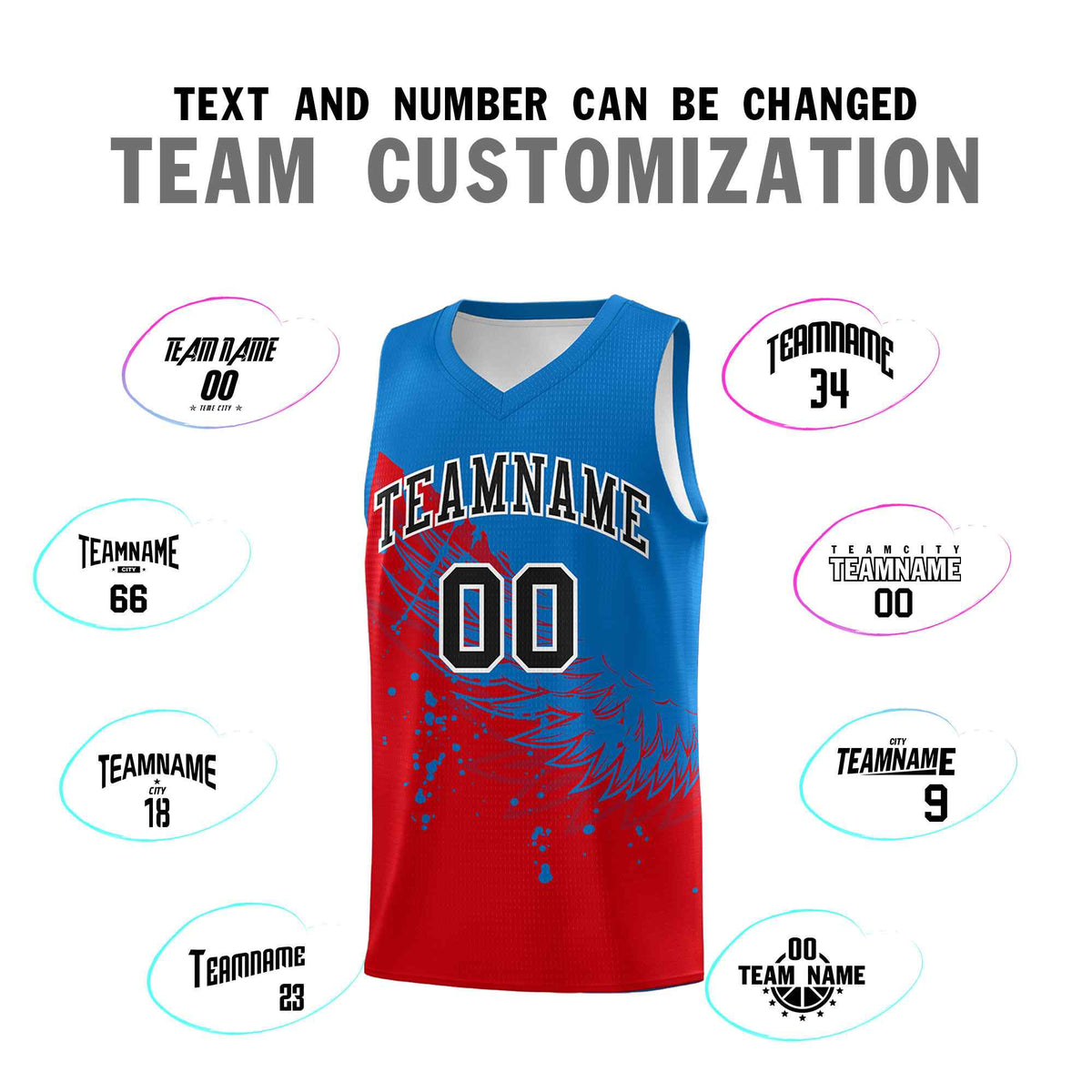 Custom Red Royal Wing Pattern Sports Uniform Basketball Jersey