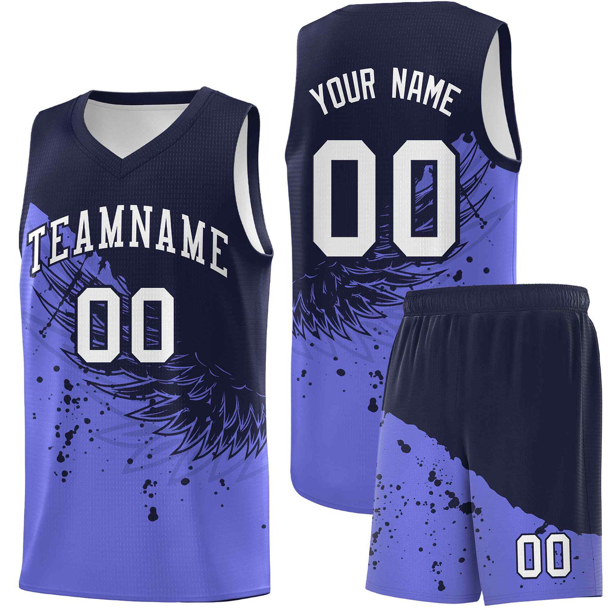 Custom Purple Navy Wing Pattern Sports Uniform Basketball Jersey