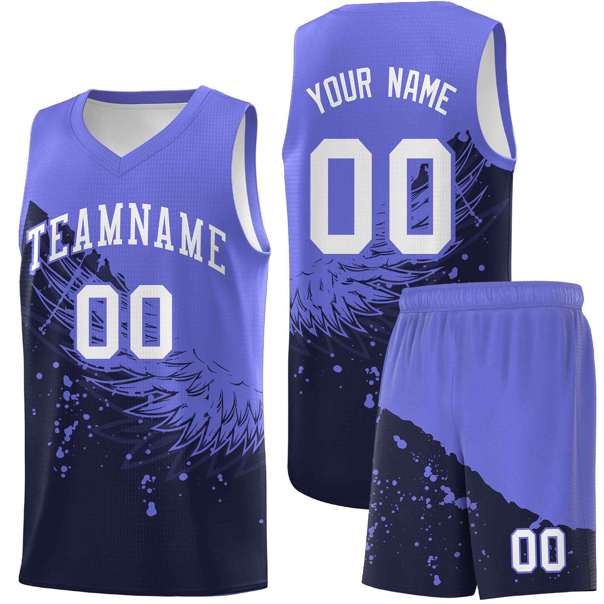 Custom Navy Purple Wing Pattern Sports Uniform Basketball Jersey