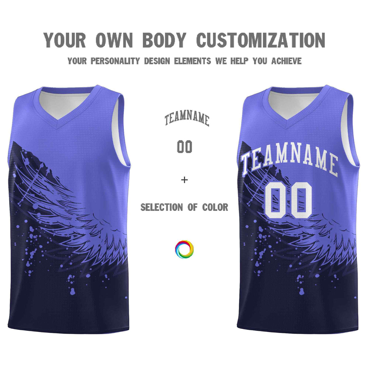 Custom Navy Purple Wing Pattern Sports Uniform Basketball Jersey