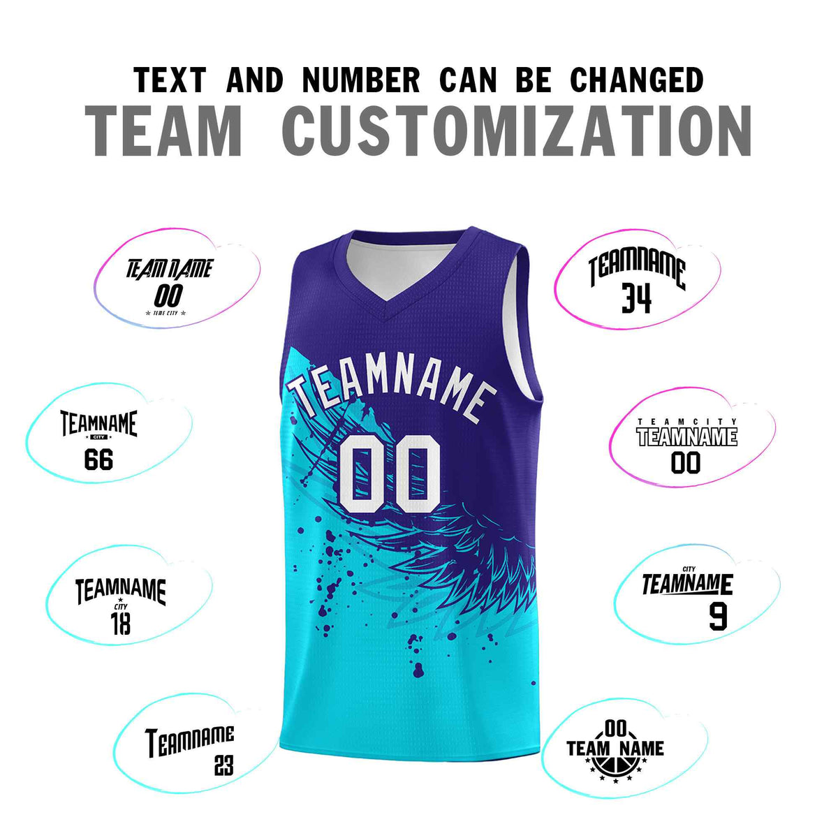 Custom Sky Blue Royal Wing Pattern Sports Uniform Basketball Jersey