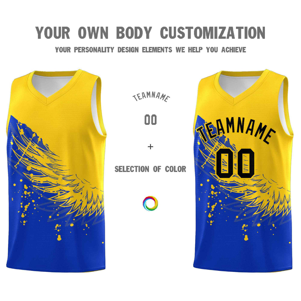 Custom Royal Gold Wing Pattern Sports Uniform Basketball Jersey