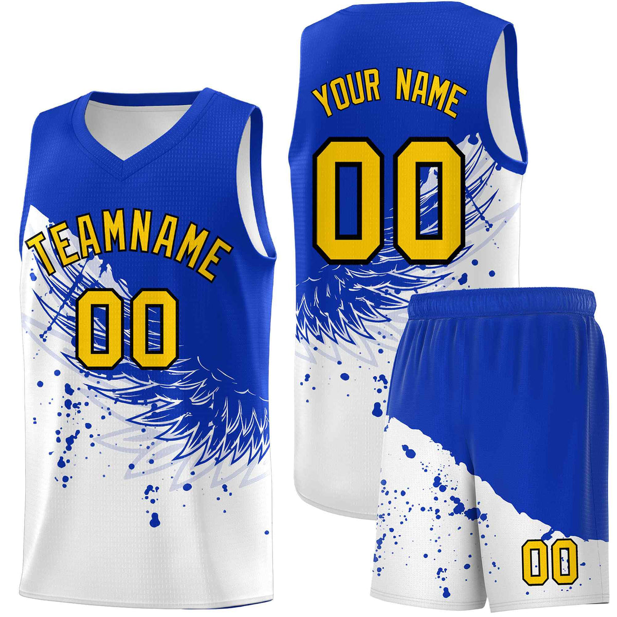 Custom White Royal Wing Pattern Sports Uniform Basketball Jersey