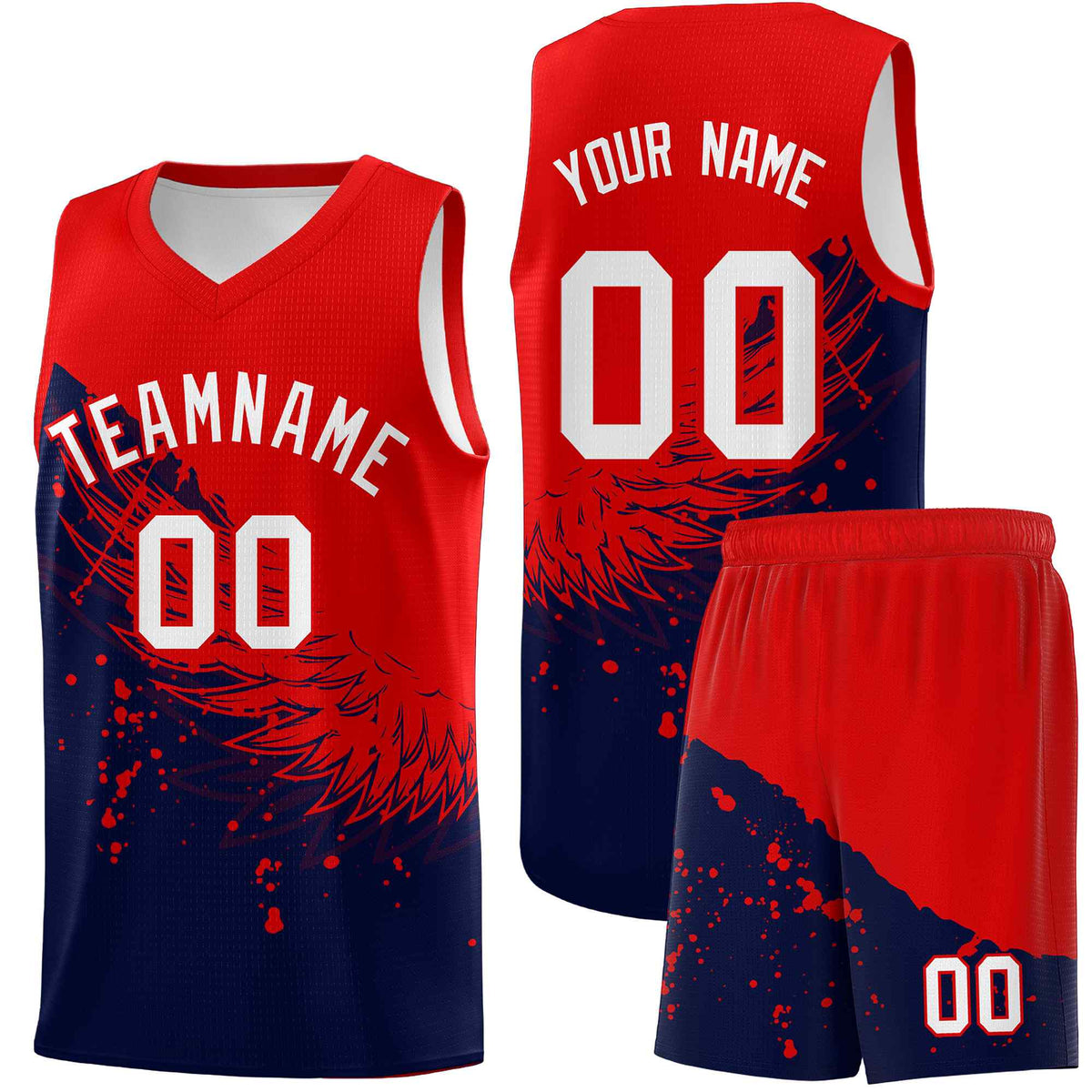 Custom Navy Red Wing Pattern Sports Uniform Basketball Jersey