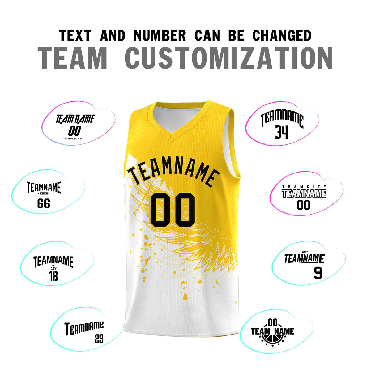 Custom White Gold Wing Pattern Sports Uniform Basketball Jersey